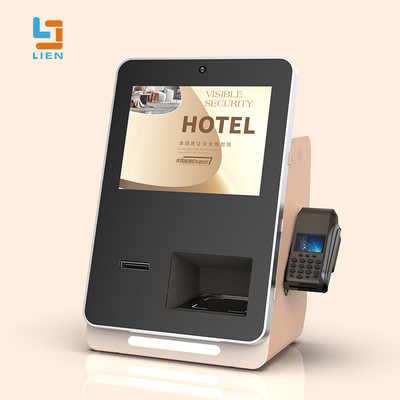 Hotel swalayan dalam ruangan check-in dan kios pemindai paspor dengan dispenser kartu RF