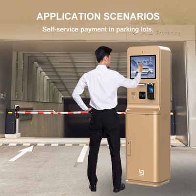 Kios Pembayaran Parkir Luar Ruangan Dengan 21.5 Inch HD Touch Screen Kamera Kartu Bank Reader Intercom QR Code Scanner Printer
